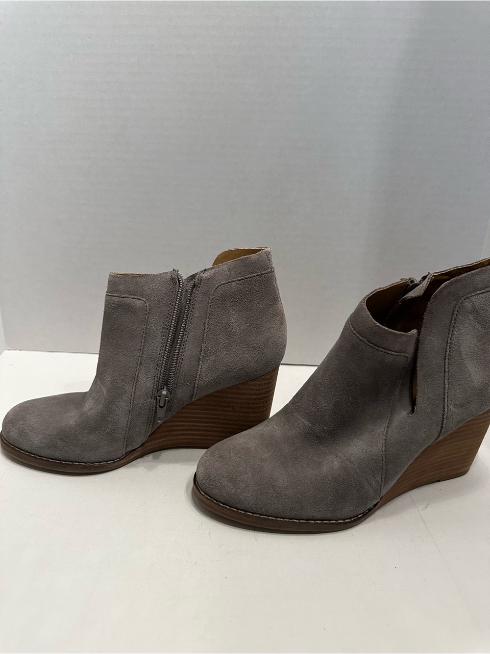 Lucky Brand Gray Suede Wedge Ankle Boots